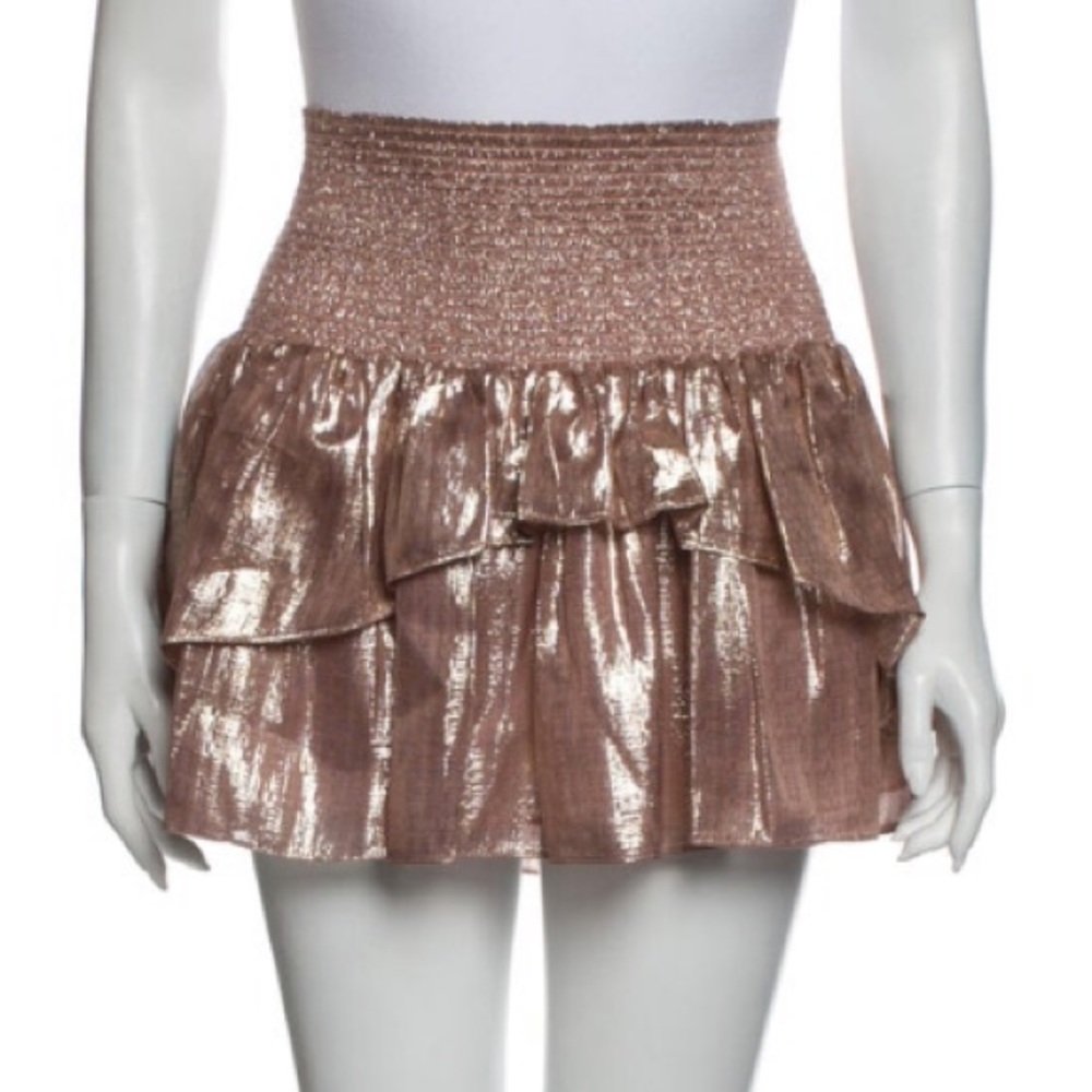 Ramy Brook rose gold metallic ruffle mini skirt